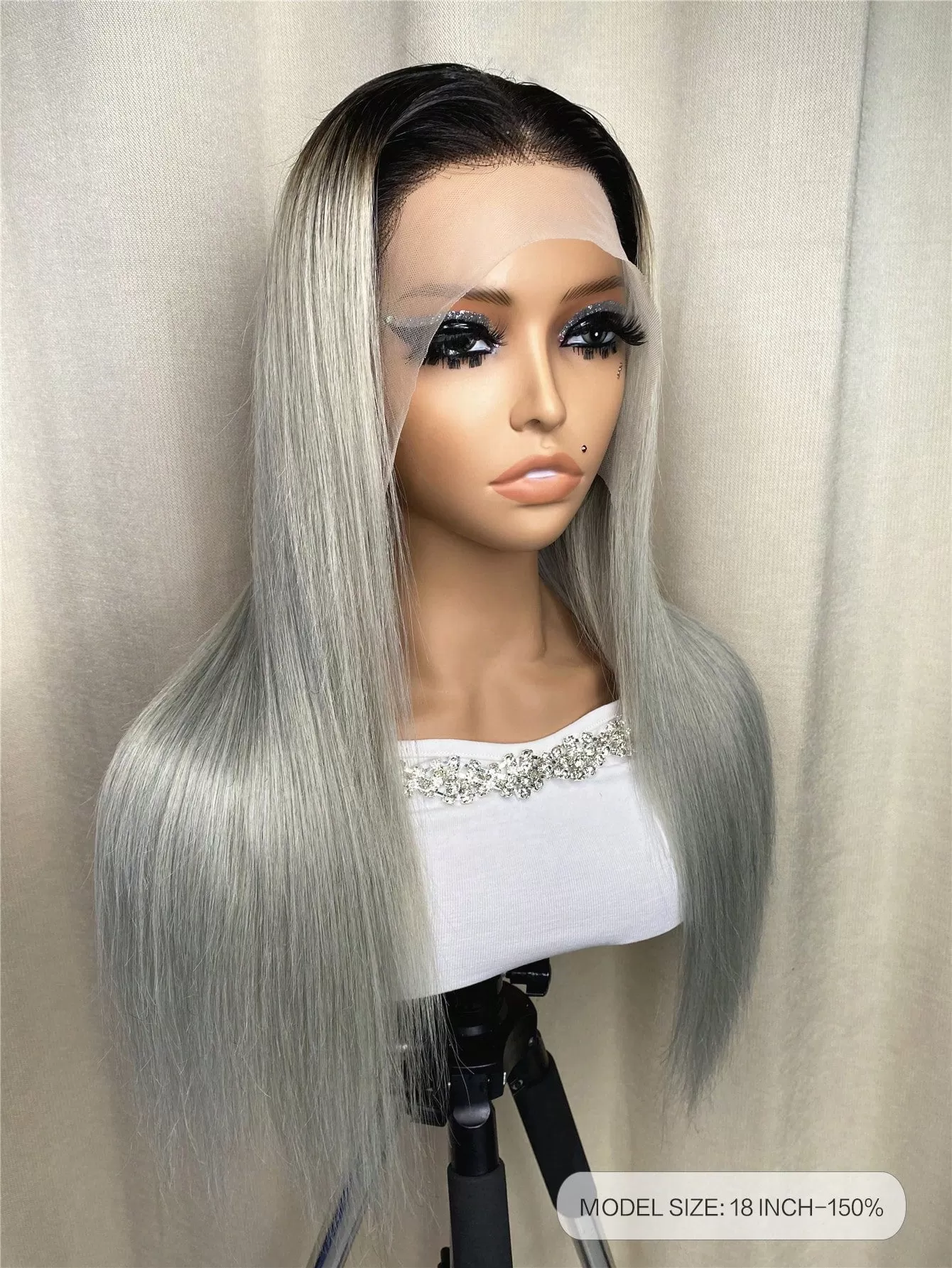 13 X 4 Gray Ombre Lace Front Medium Straight Human Hair Wig