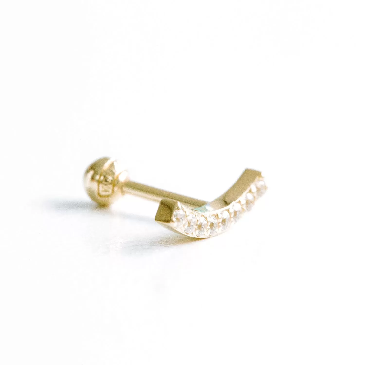 14k Gold Cubic Curved Stick Pendant Barbell Ear Stud Piercing