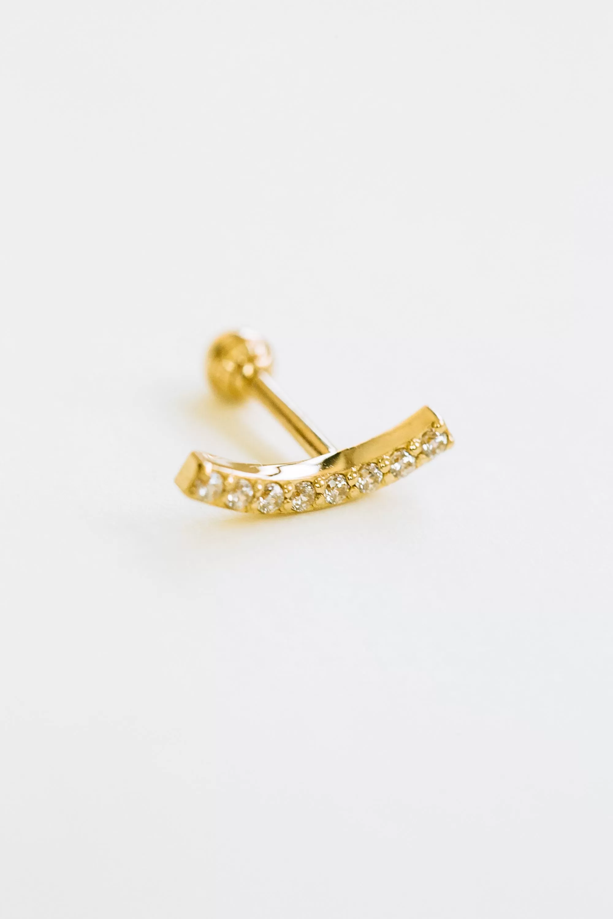 14k Gold Cubic Curved Stick Pendant Barbell Ear Stud Piercing