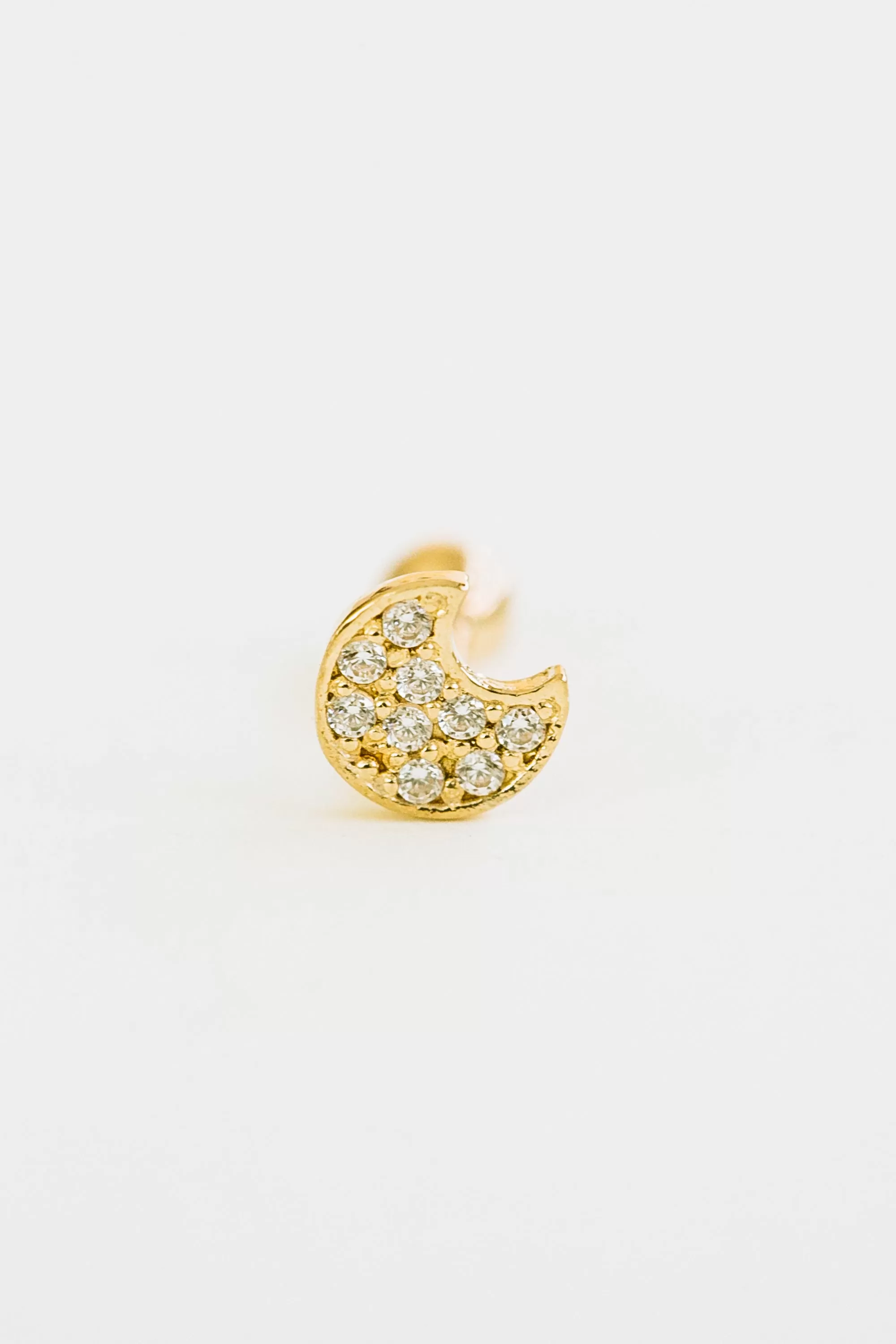 14k Gold Cubic Small Moon Pendant Barbell Ear Stud Piercing