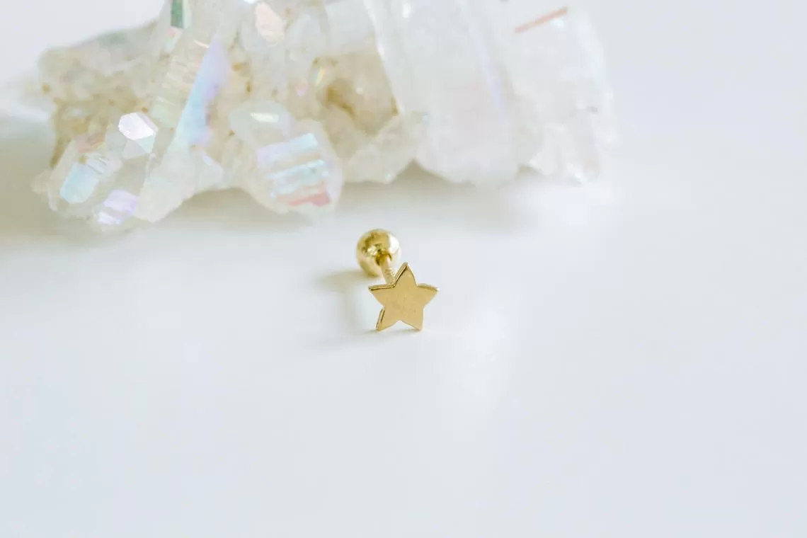 14k Gold Pyramid Spike Moon Clover Star Cross Barbell Ear Stud Piercing