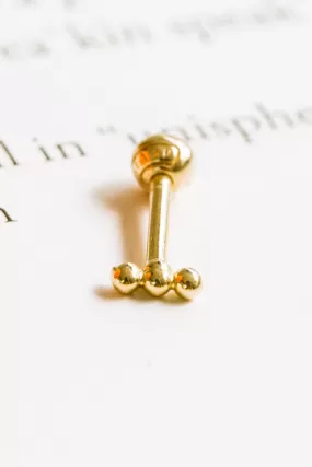 14k Gold Three Ball Stick Pendant Barbell Ear Stud Piercing