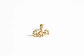 14k Gold Three Cubic Round Pendant Barbell Ear Stud Piercing