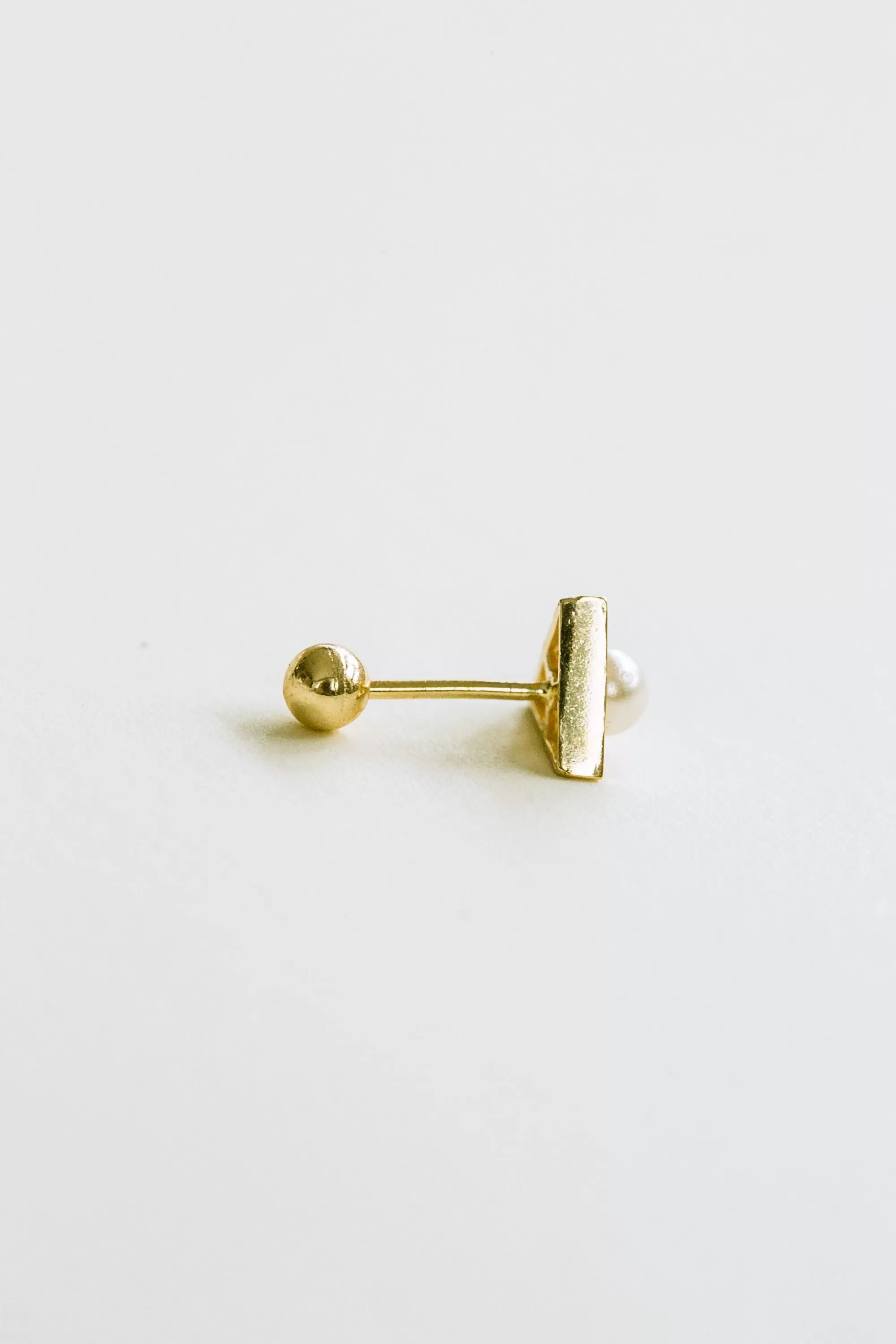 14k Gold Triangle Simulated Pearl  Barbell Ear Stud Piercing