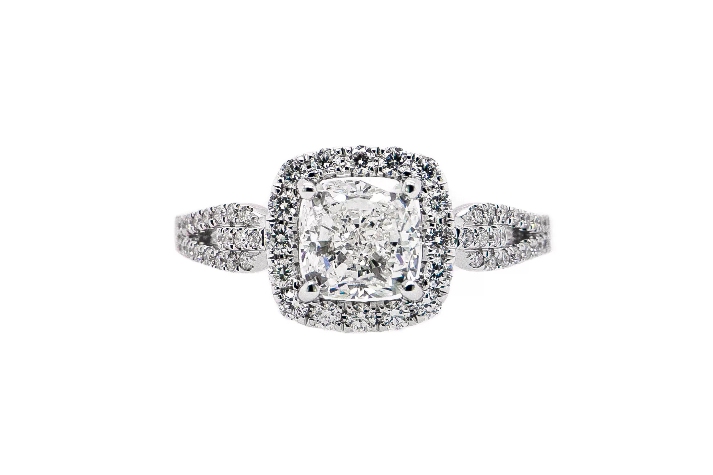 14k White Gold Cushion Cut Diamond Ring