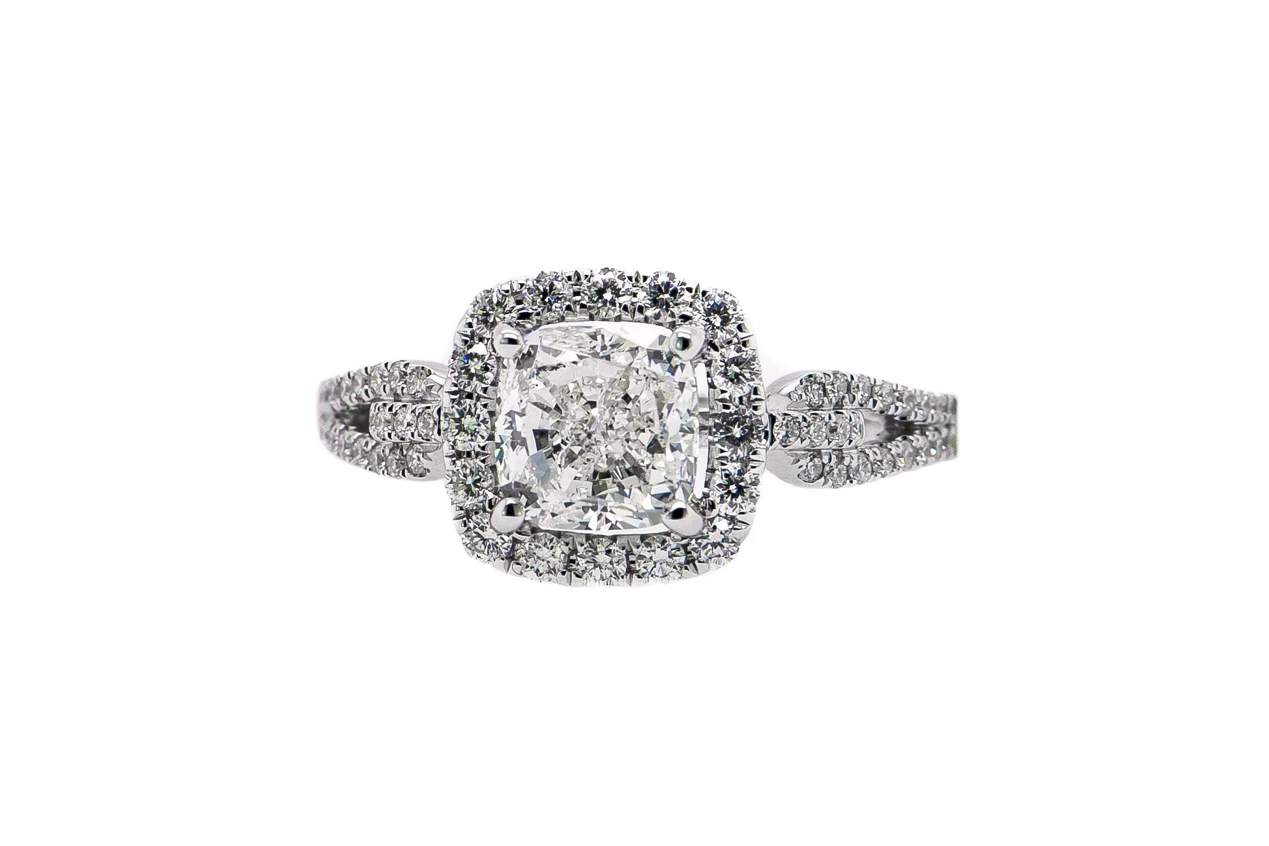 14k White Gold Cushion Cut Diamond Ring