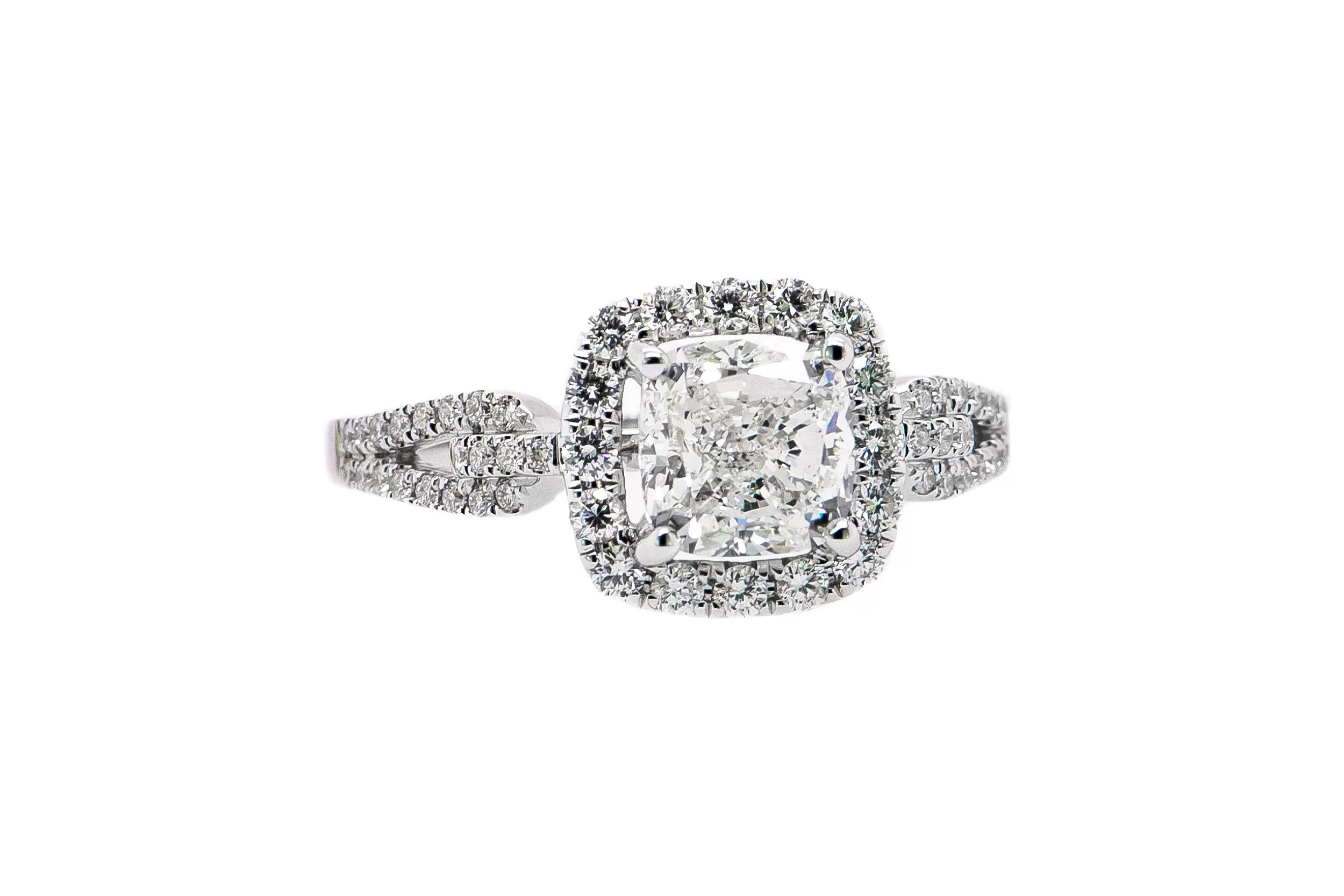 14k White Gold Cushion Cut Diamond Ring