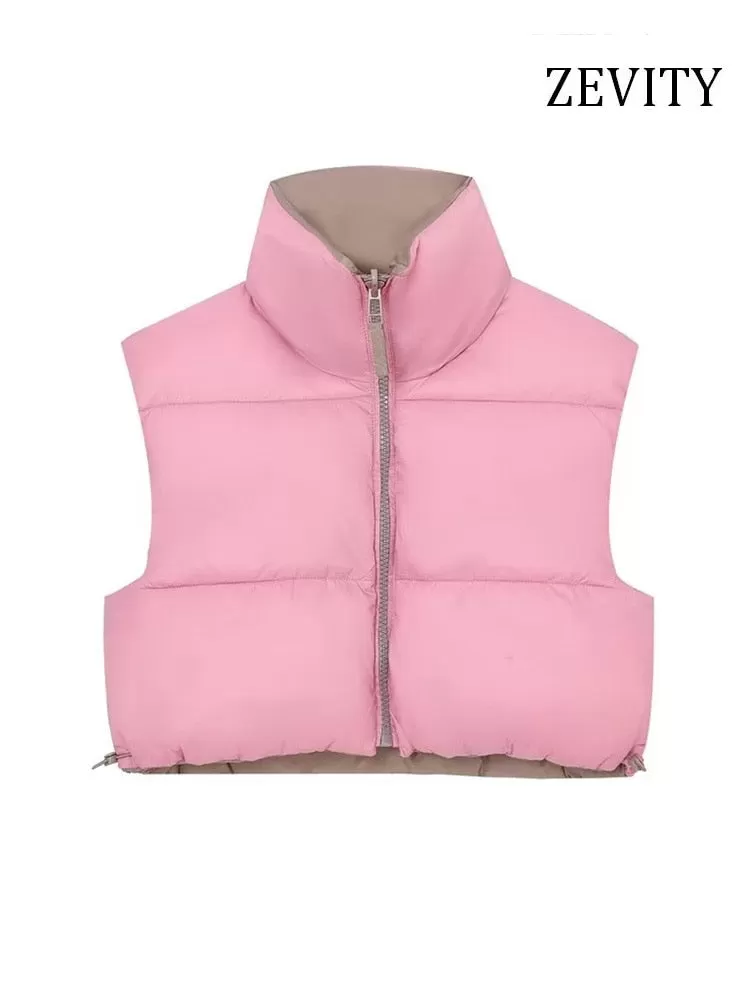 2023 new winter reversible Vest women turtleneck sleeveless cotton padded coat vest