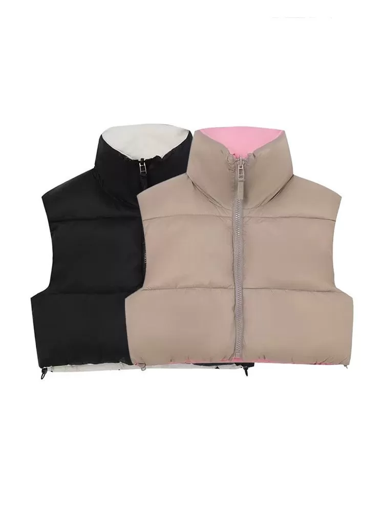 2023 new winter reversible Vest women turtleneck sleeveless cotton padded coat vest