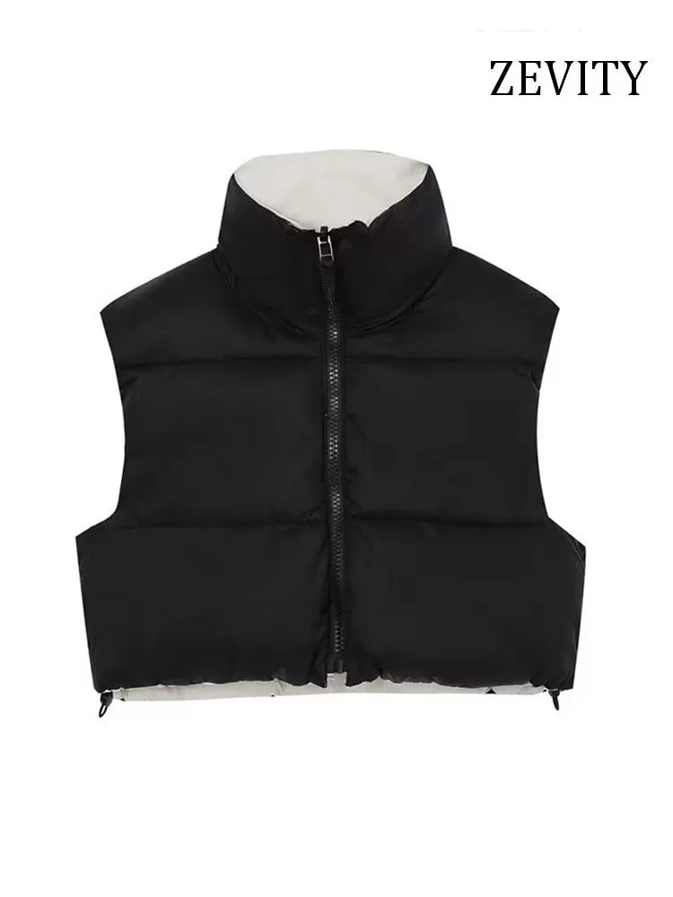 2023 new winter reversible Vest women turtleneck sleeveless cotton padded coat vest