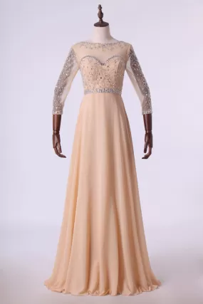 2024 Prom Dresses Bateau 3/4 Length Sleeve A Line Chiffon With PZHX352C