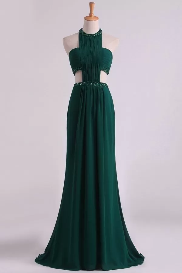 2024 Sexy Open Back Prom Dresses Scoop Chiffon With Ruffles PE5GMDGX