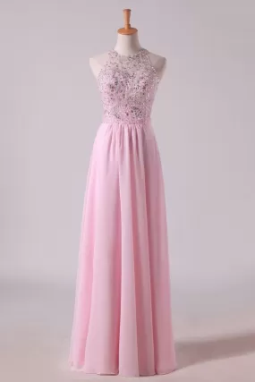 2024 Simple Prom Dresses Scoop A Line Chiffon With Beading PNDJ65B8