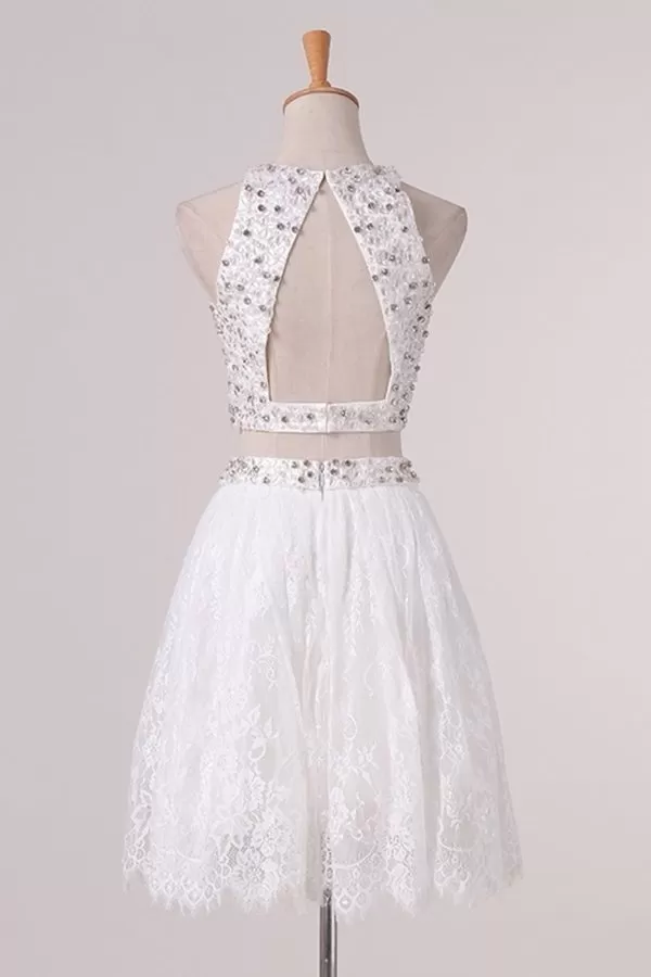 2024 White Homecoming Dresses Scoop Lace PHXC1ZSA