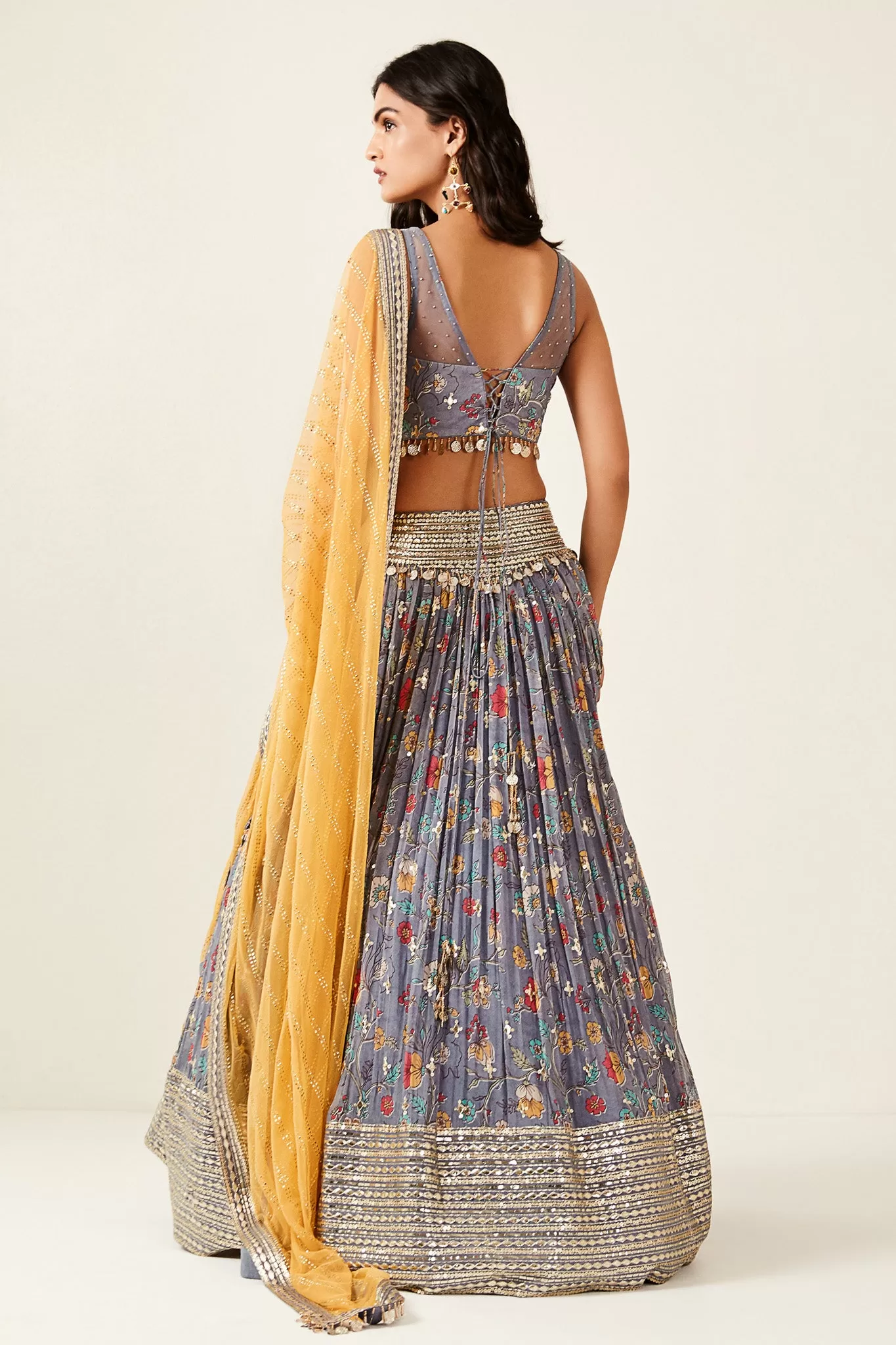 30Z284-NRO Grey Color lehenga Set With Hand Embroidery Work