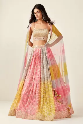 30Z288-RO Multi Color lehenga Set With France Cut & Mirror Work