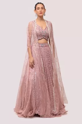 30Z308-RO Light Pink Embroidered Organza Lehenga Set