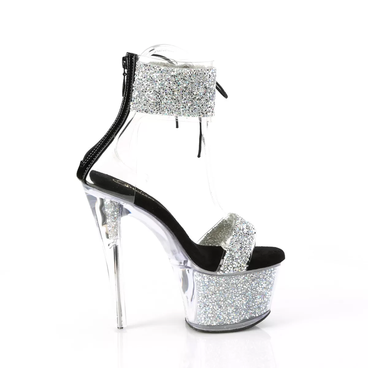 7 Inch Heel SKY-327RSI Black Silver Rhinestone