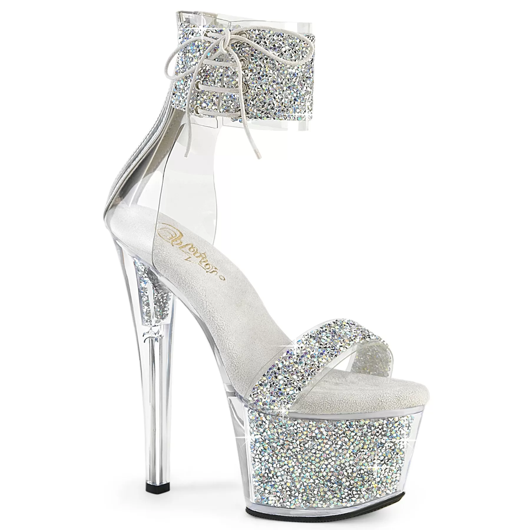 7 Inch Heel SKY-327RSI Silver Rhinestone