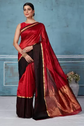 92A149 Maroon Pattu Silk Saree With Black Mashru Border