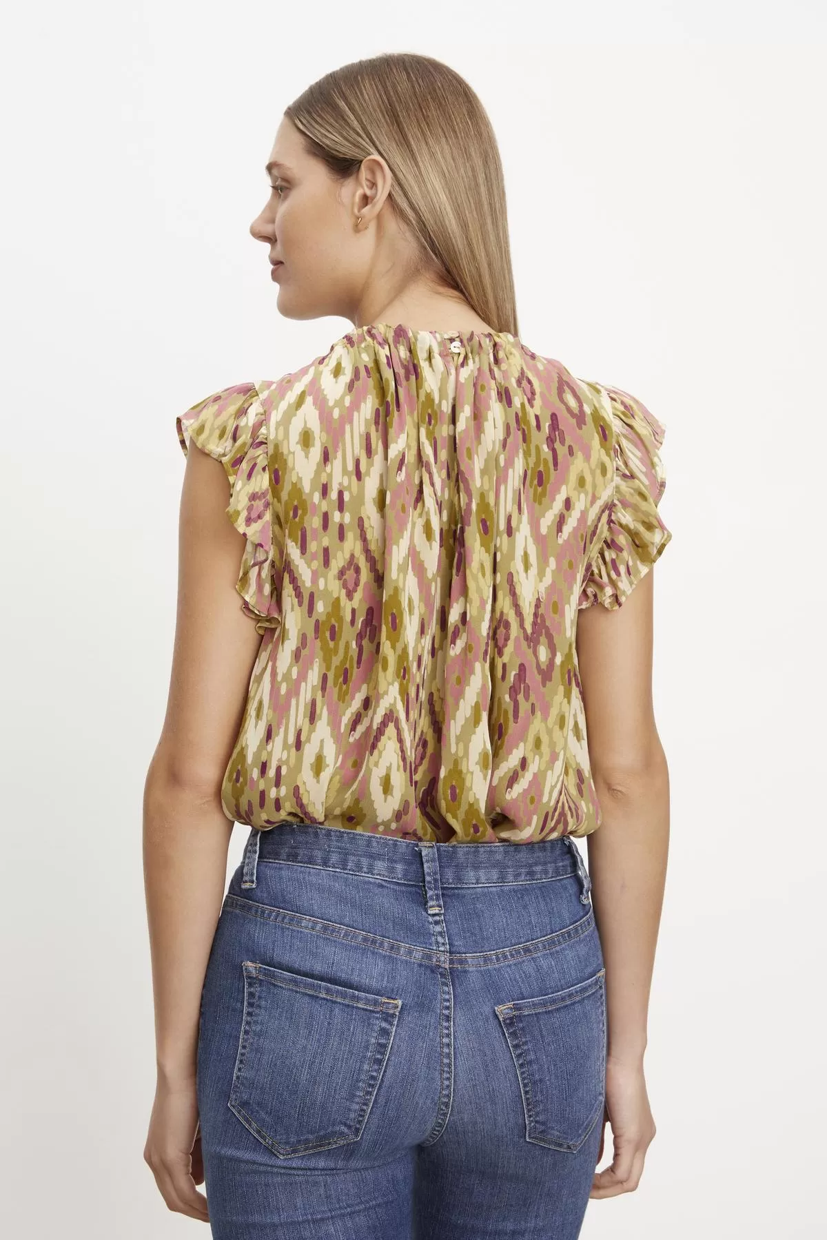 ADARA PRINTED FLUTTER SLEEVE TOP