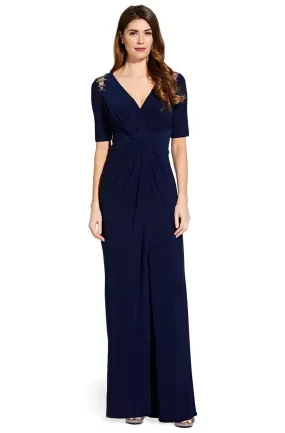 Adrianna Papell - AP1E205409 Embellished V-neck Jersey Sheath Dress