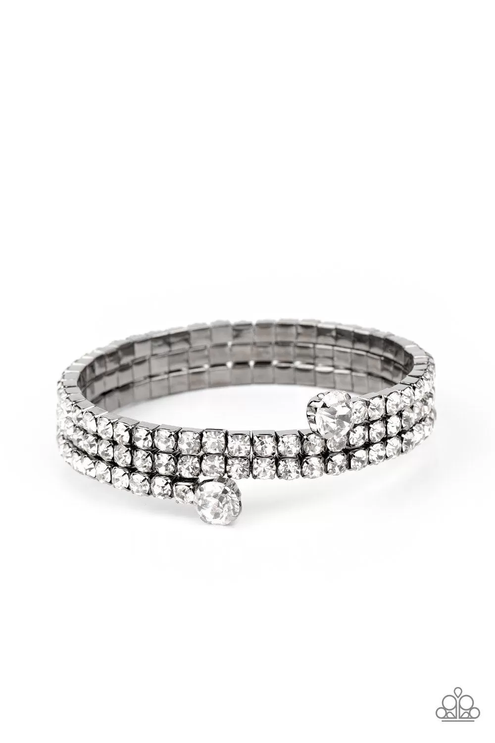 After Party Princess Gunmetal and White Rhinestone Infinity Wrap Bracelet - Paparazzi Accessories