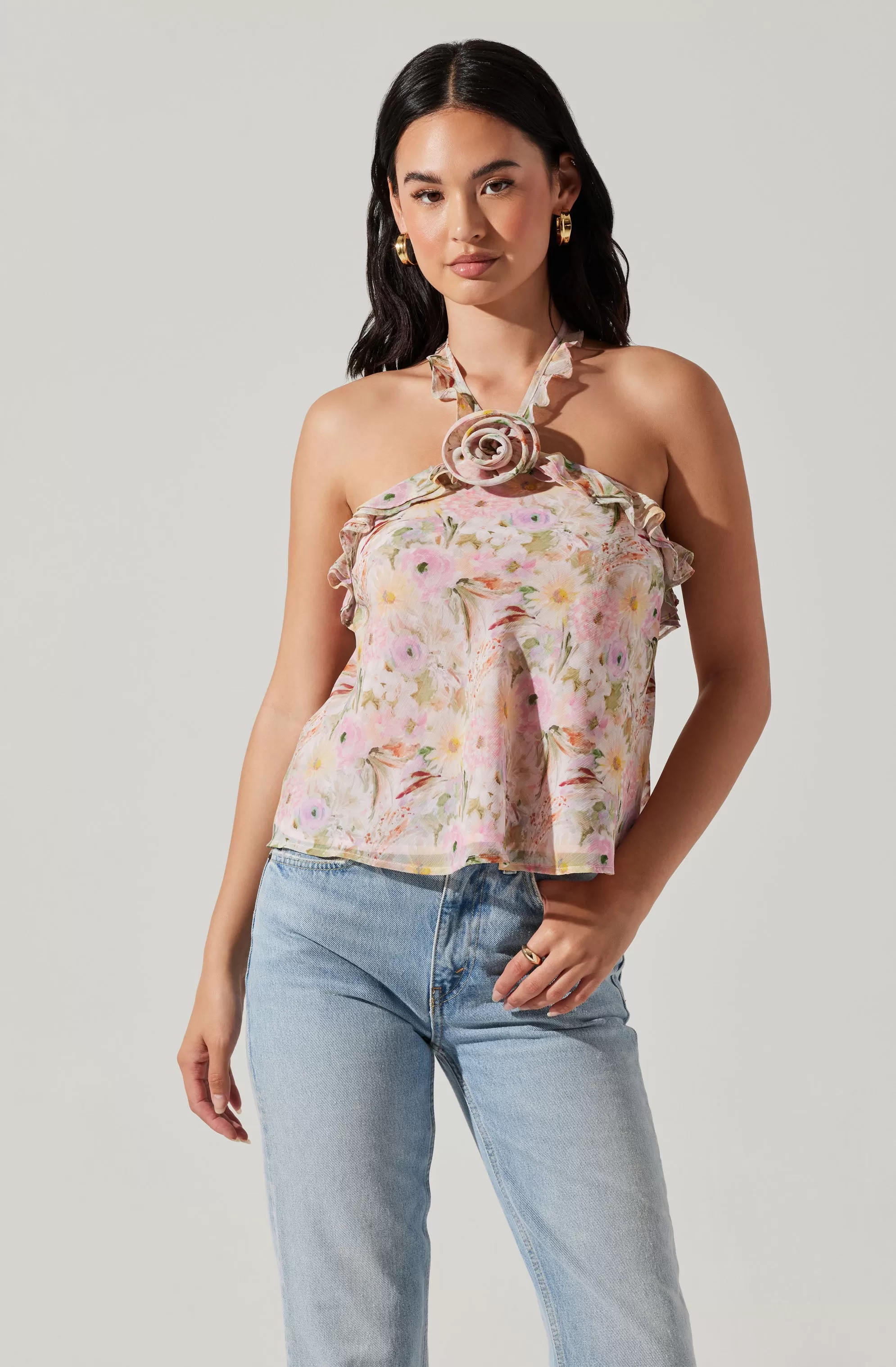 Alix Floral Rosette Halter Top