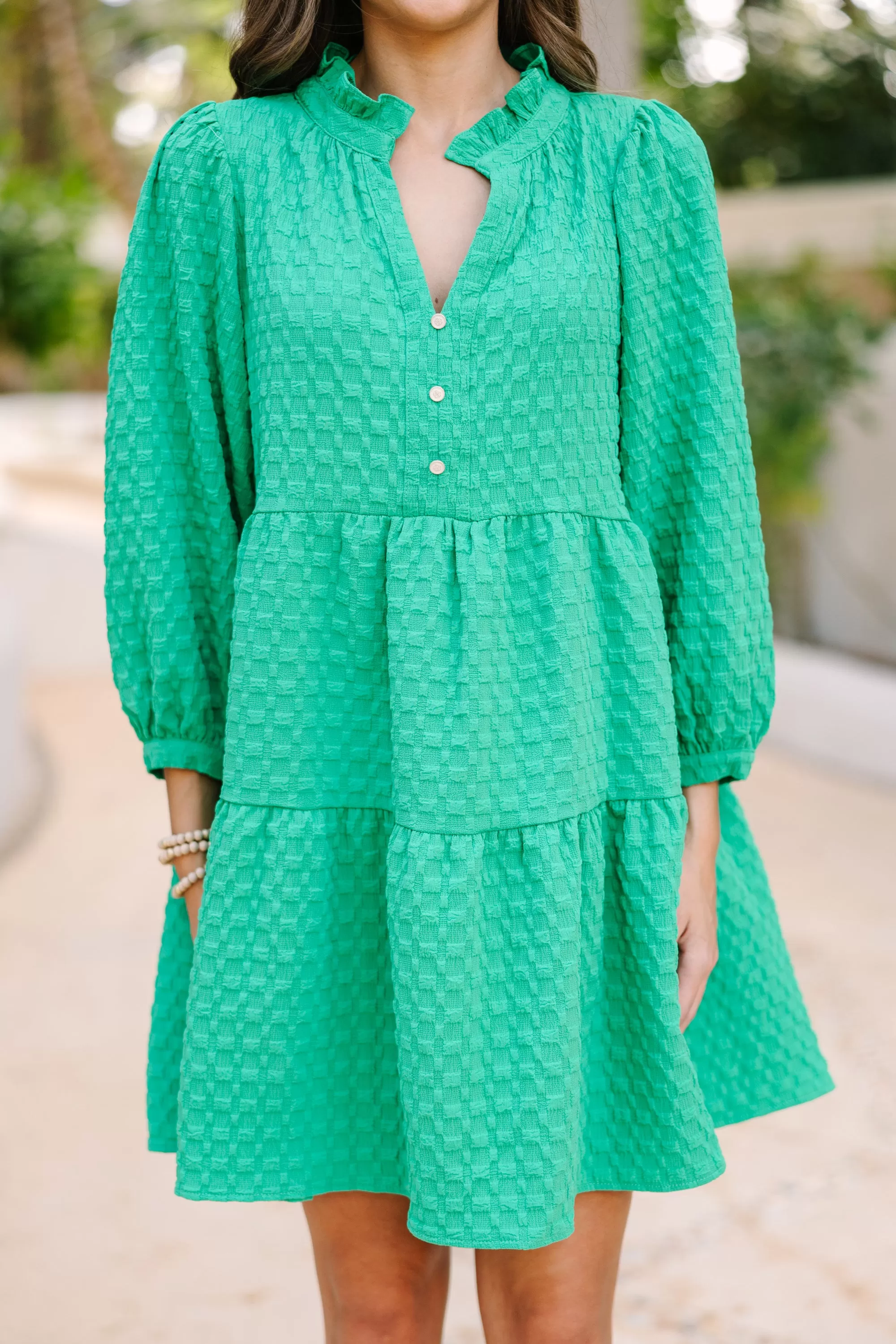 All Up To You Green Textured Dress