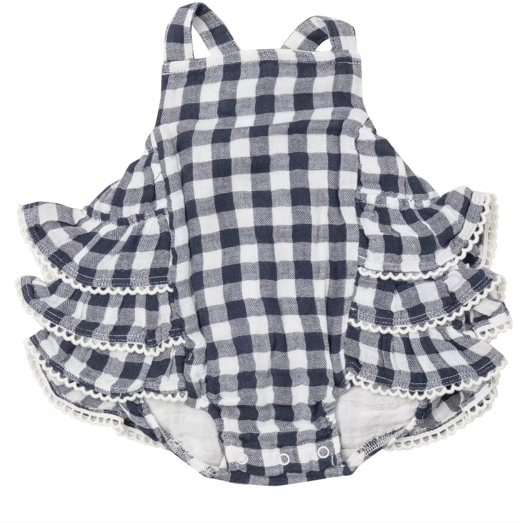 Angel Dear - Navy Gingham Ruffle Sunsuit