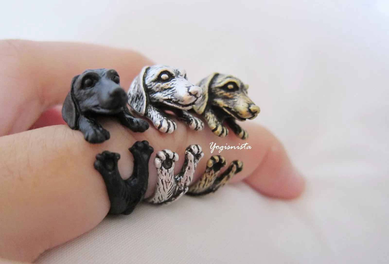 Animal Dachshund Dog Ring; Animal Wrap Ring; Puppy Dog Ring; Adjustable Puppy Dog Ring;