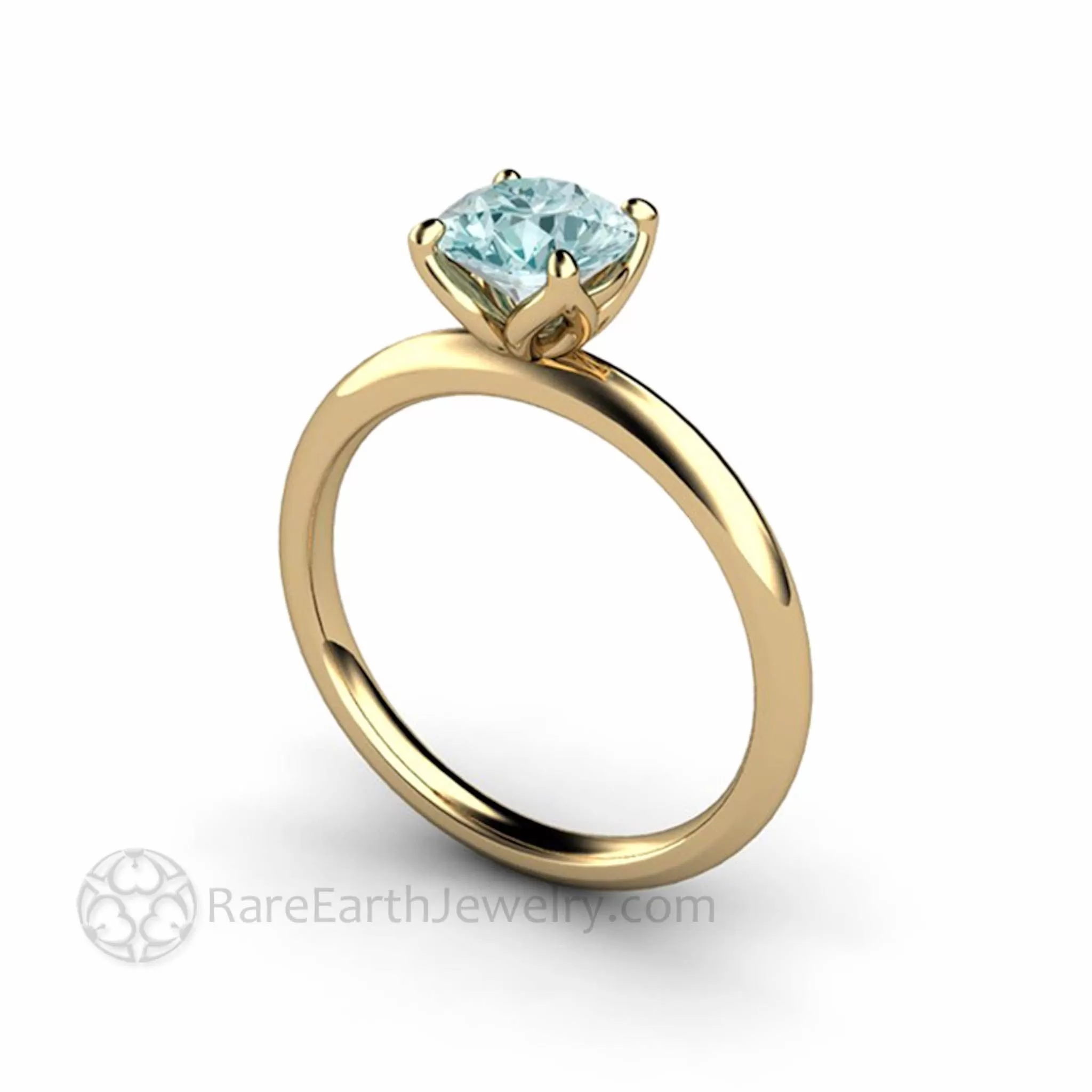 Aquamarine Petal Shaped Solitaire Engagement Ring Floral Design