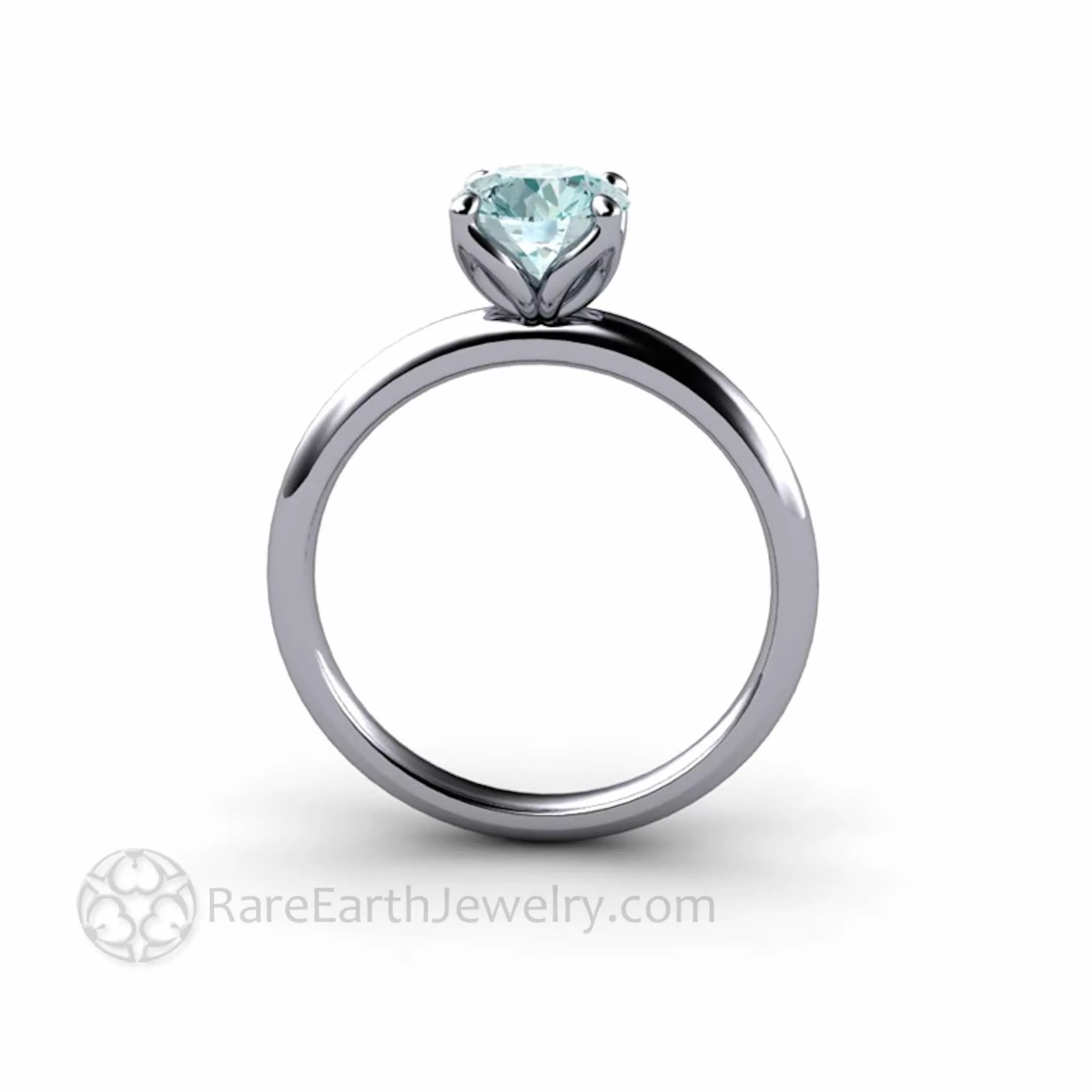 Aquamarine Petal Shaped Solitaire Engagement Ring Floral Design