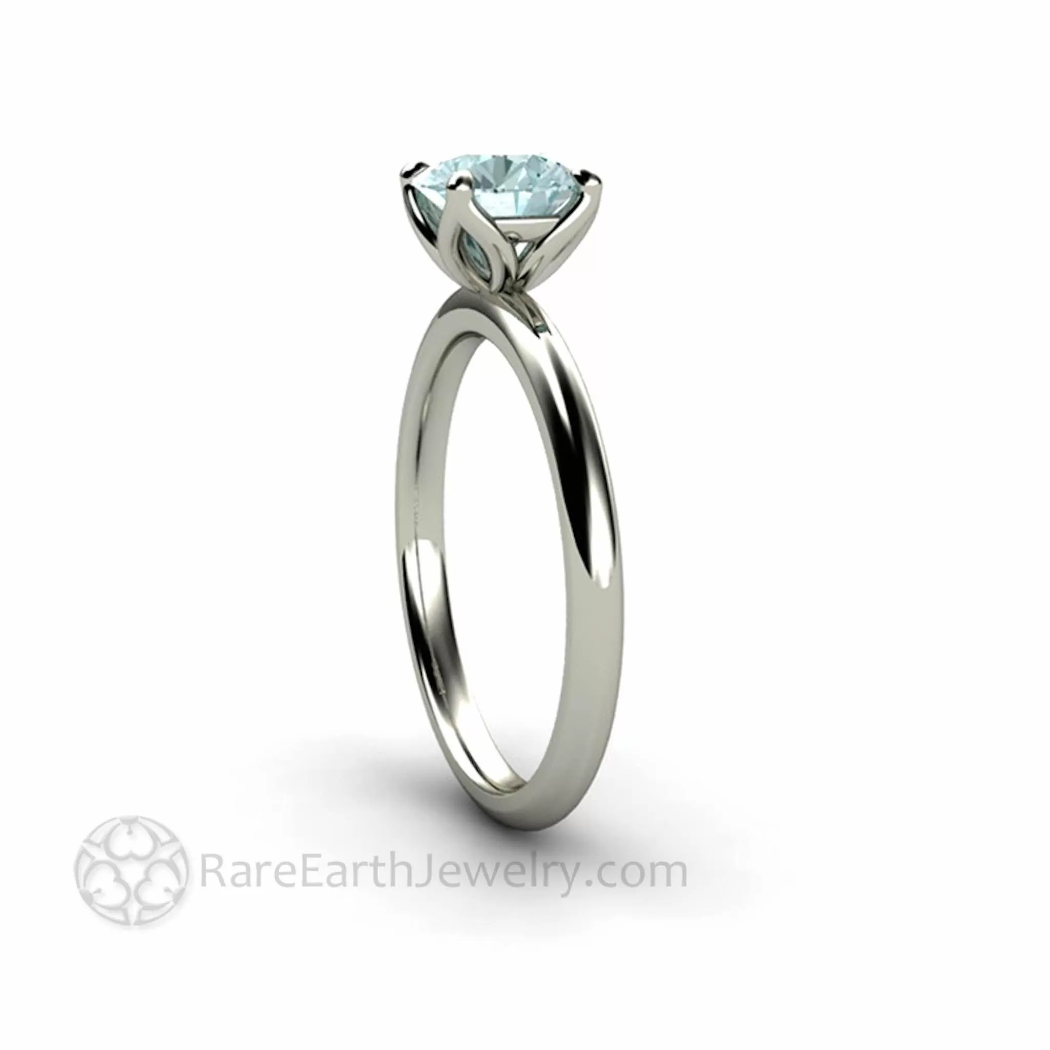 Aquamarine Petal Shaped Solitaire Engagement Ring Floral Design