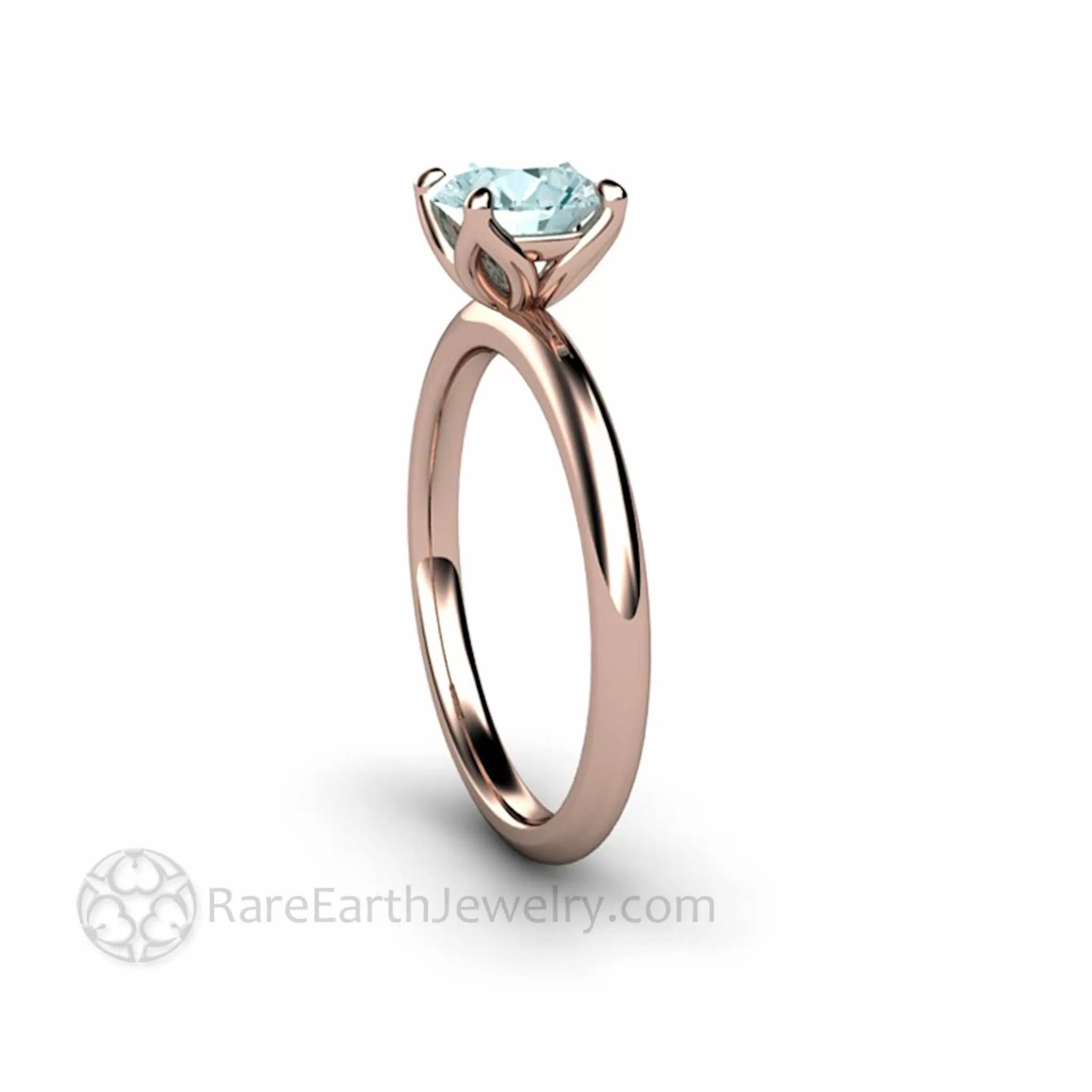 Aquamarine Petal Shaped Solitaire Engagement Ring Floral Design