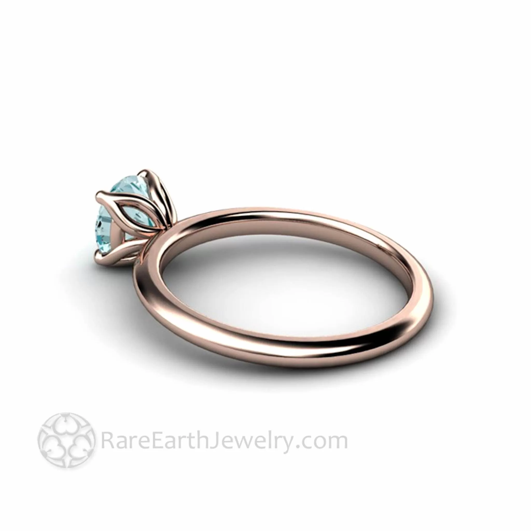 Aquamarine Petal Shaped Solitaire Engagement Ring Floral Design