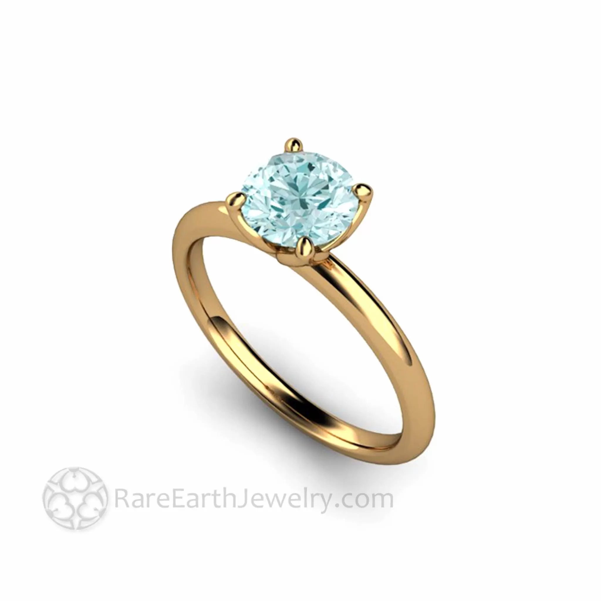 Aquamarine Petal Shaped Solitaire Engagement Ring Floral Design