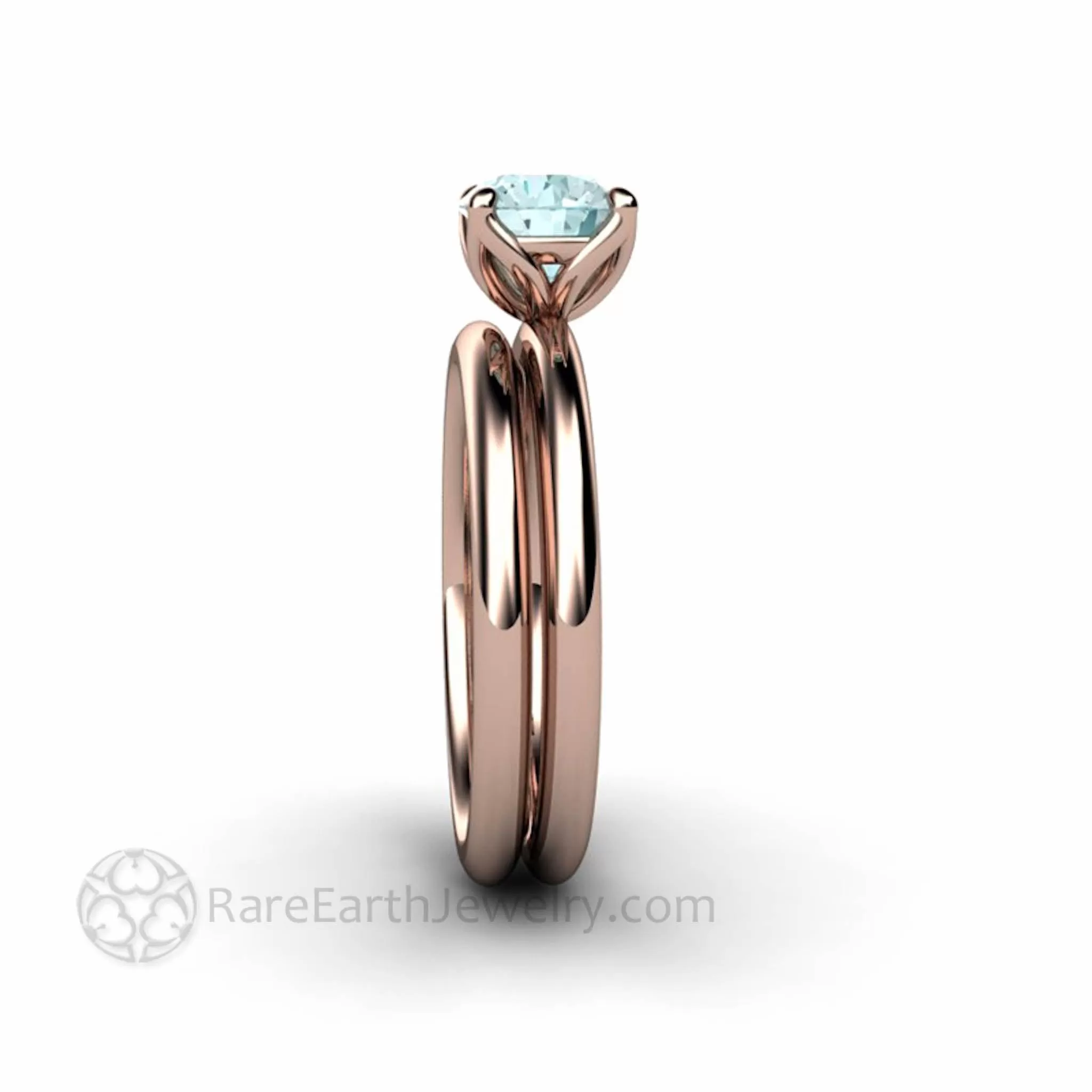 Aquamarine Petal Shaped Solitaire Engagement Ring Floral Design