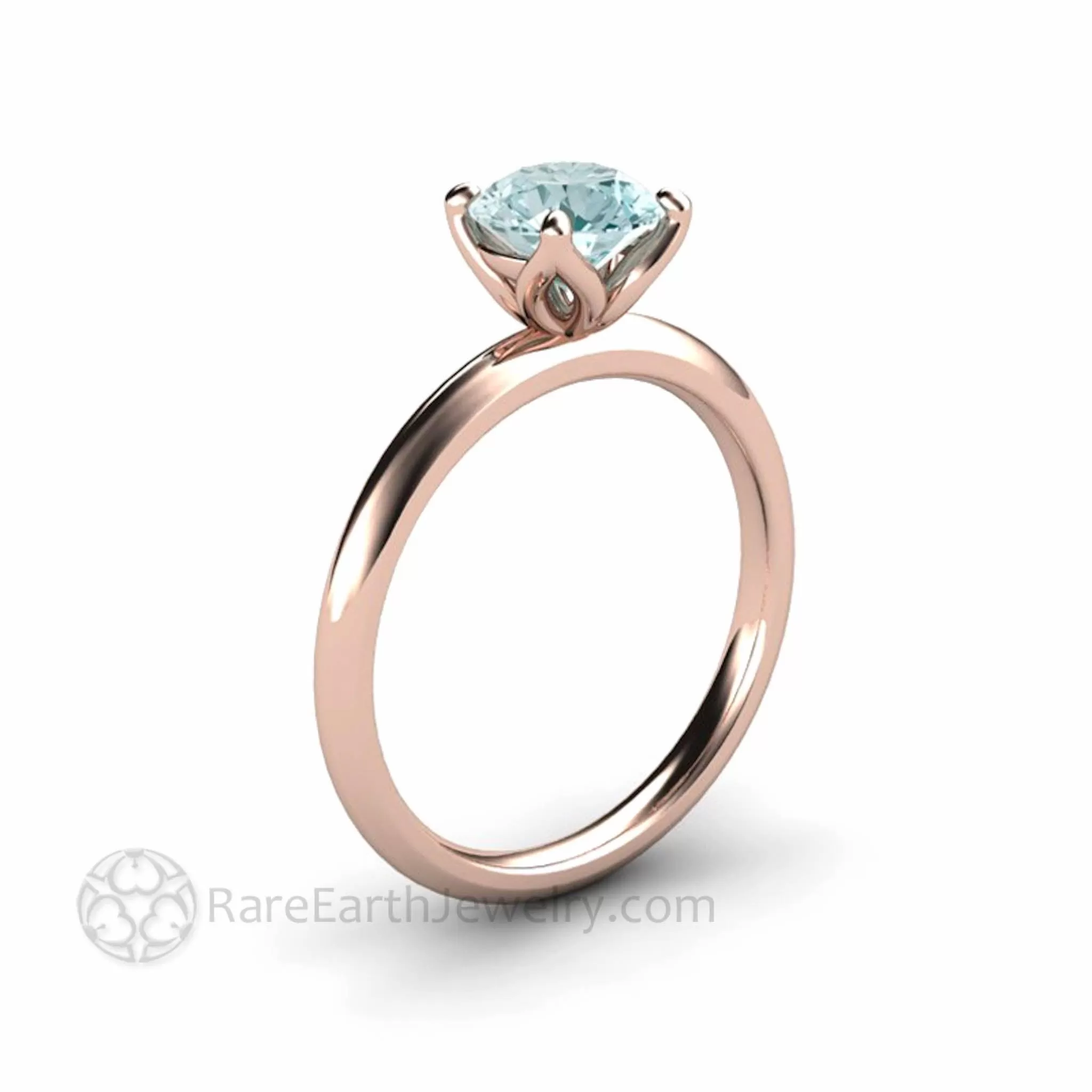 Aquamarine Petal Shaped Solitaire Engagement Ring Floral Design