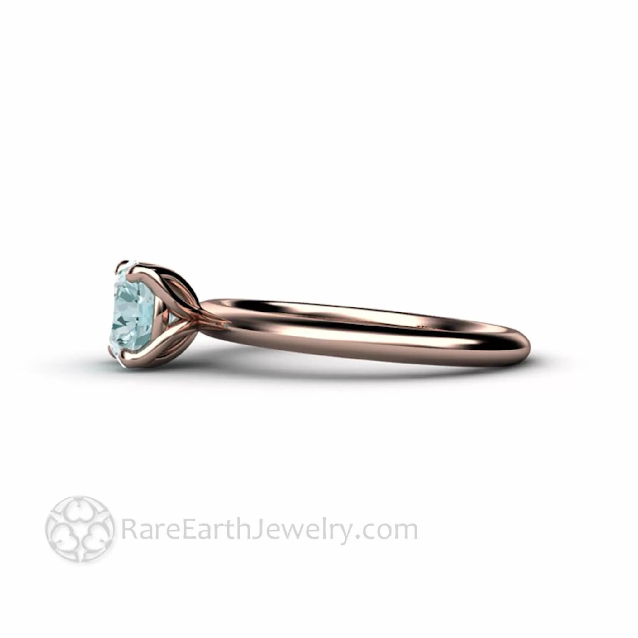 Aquamarine Petal Shaped Solitaire Engagement Ring Floral Design