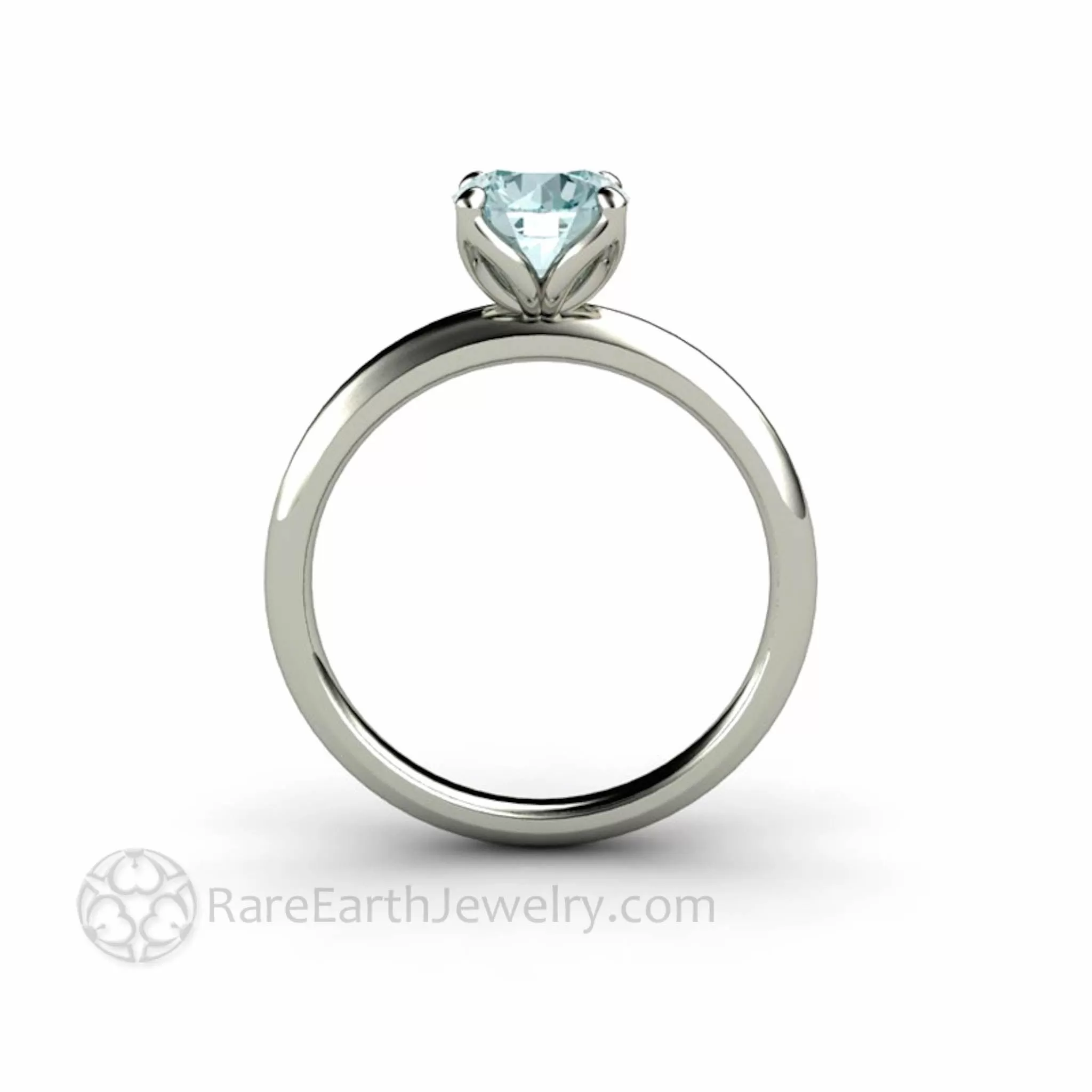 Aquamarine Petal Shaped Solitaire Engagement Ring Floral Design