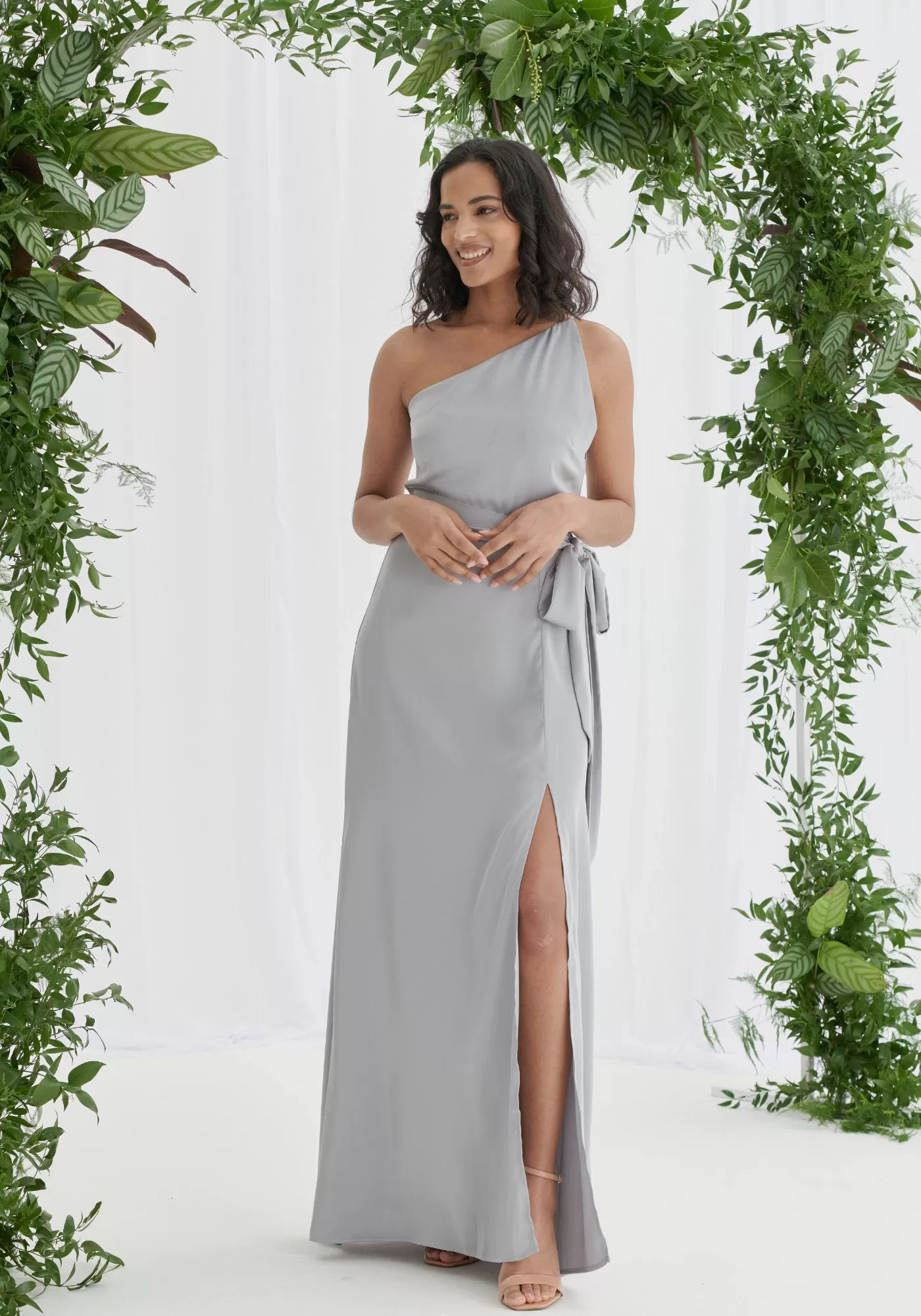 Aria One Shoulder Maxi Dress - Silver