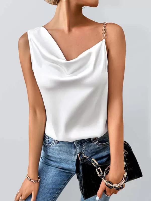 Asymmetric Cowl Neck Sleeveless Top