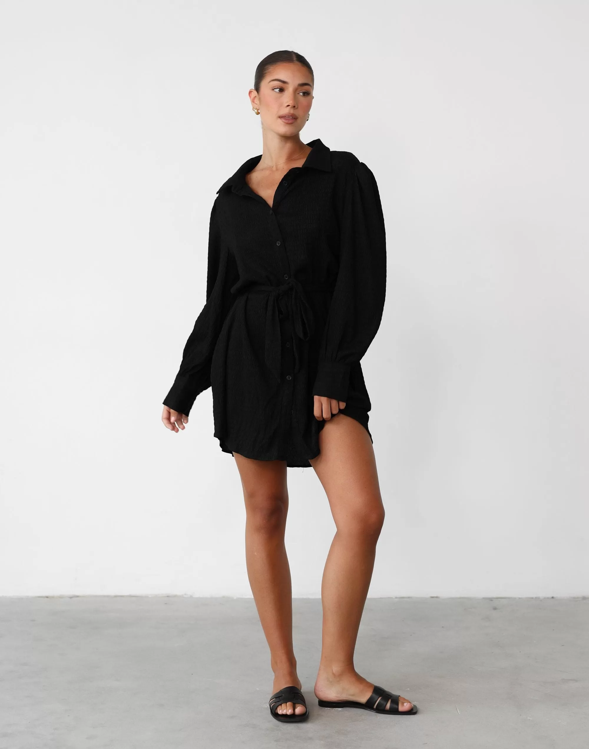 Atarah Long Sleeve Mini Dress (Black)