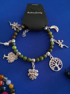 AVBeads Gemstone Beaded Charm Bracelet Wicca and Pagan Jewelry