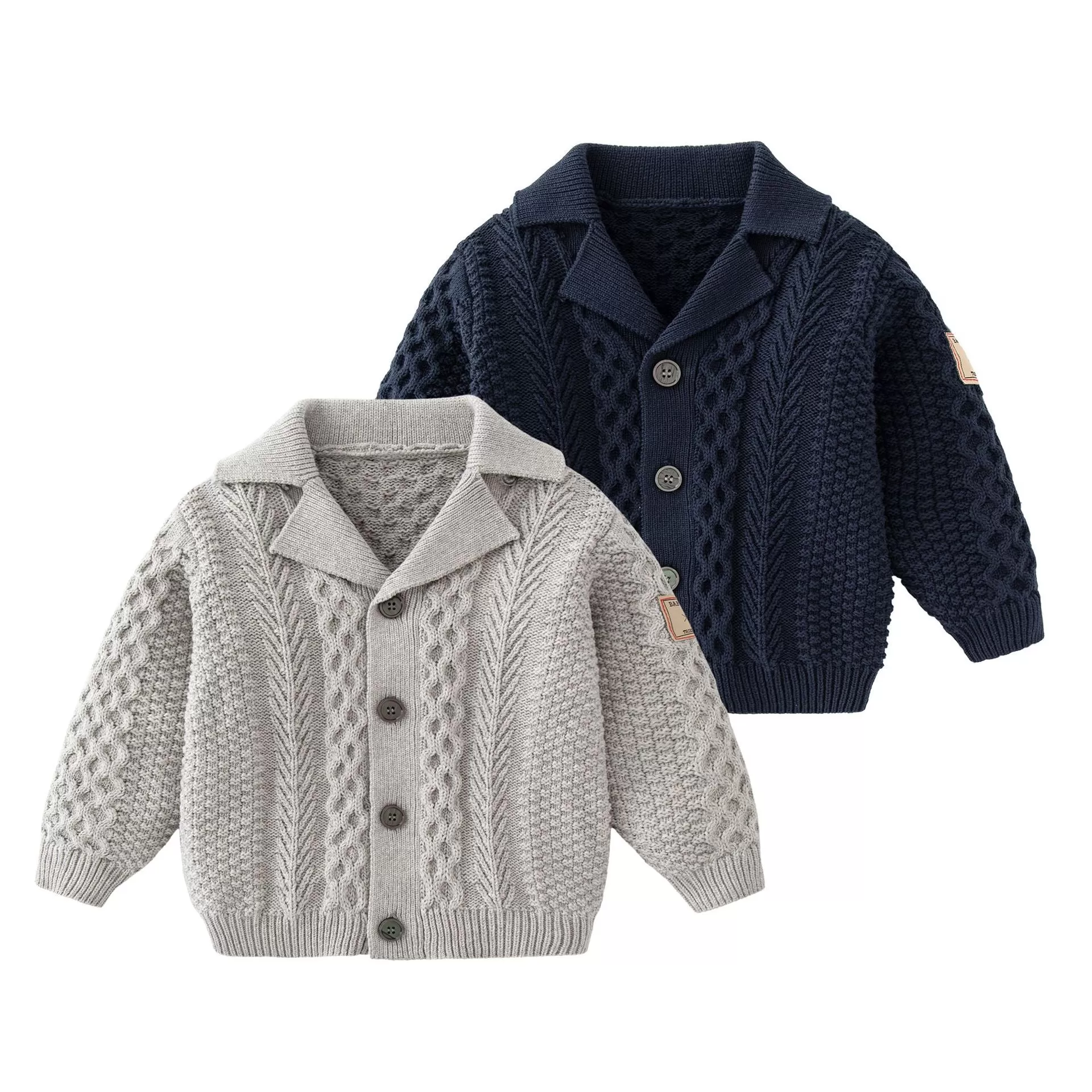 Baby Boys Solid Color Simple Patch Twist Knit Lapel Cardigan Jacket