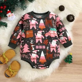 Baby Cartoon Santa Claus Letter Print Long-sleeved Jumpsuit