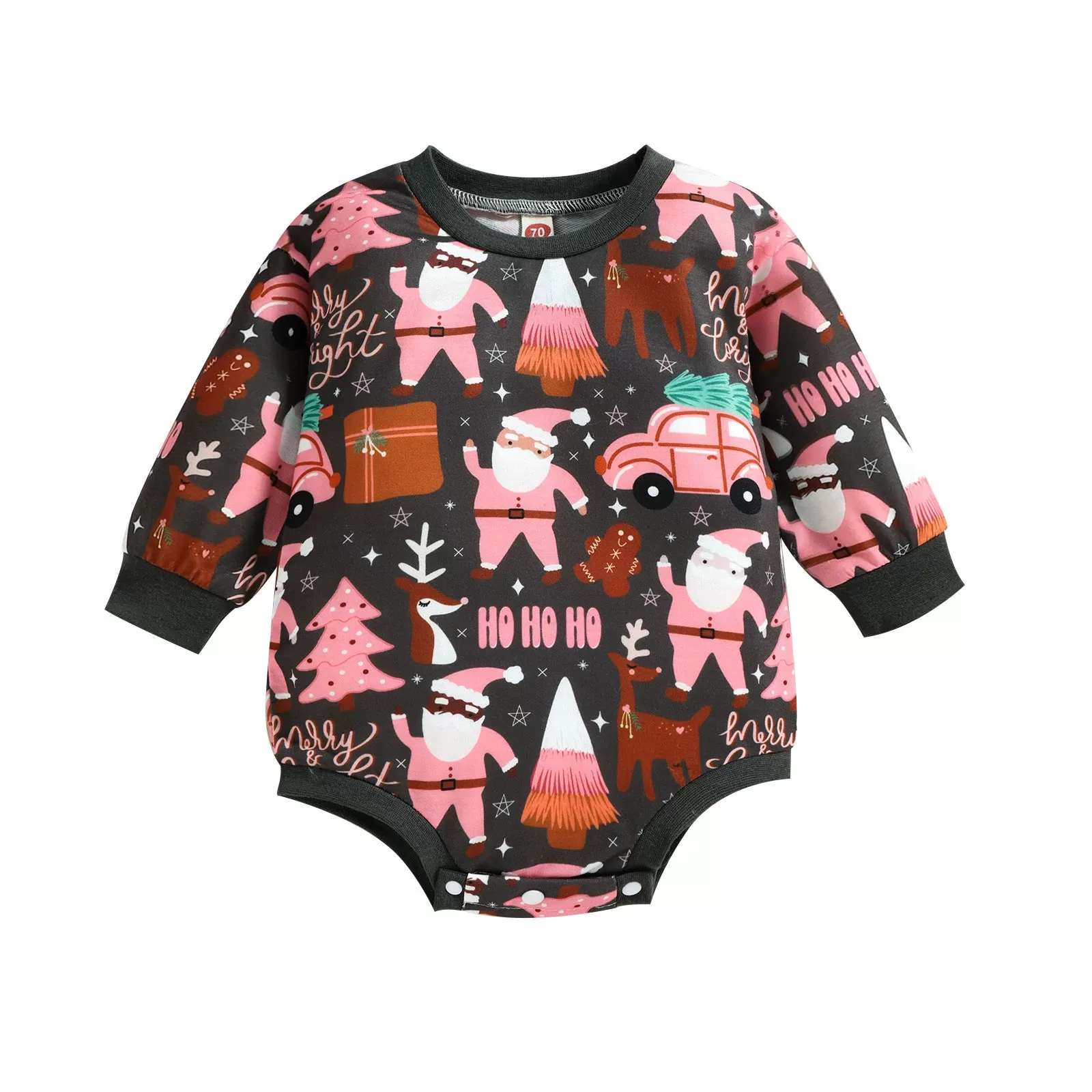 Baby Cartoon Santa Claus Letter Print Long-sleeved Jumpsuit