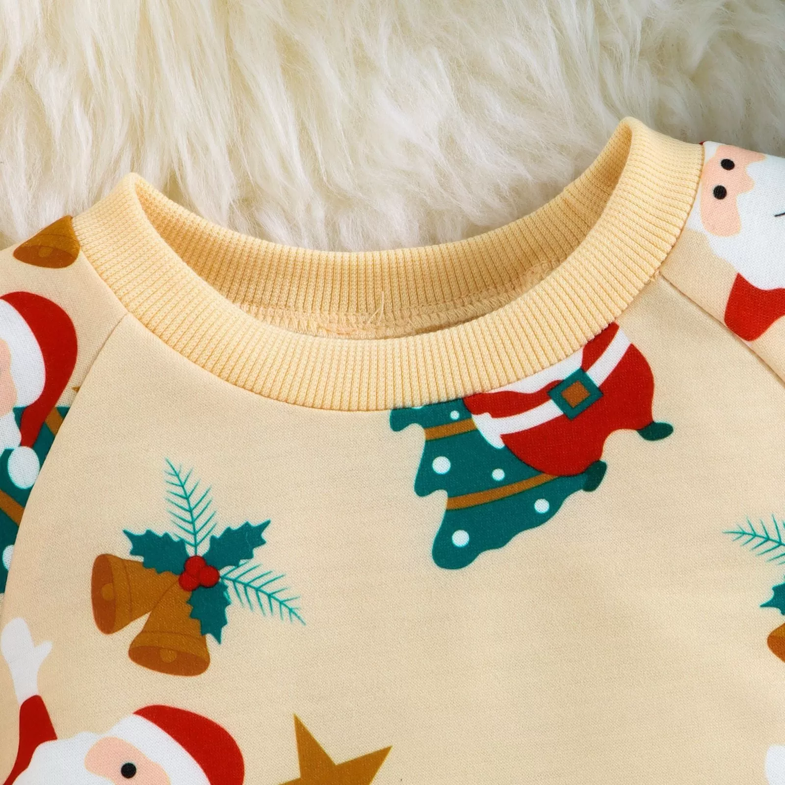 Baby Solid Color Cartoon Santa Claus Print Round Neck Jumpsuit