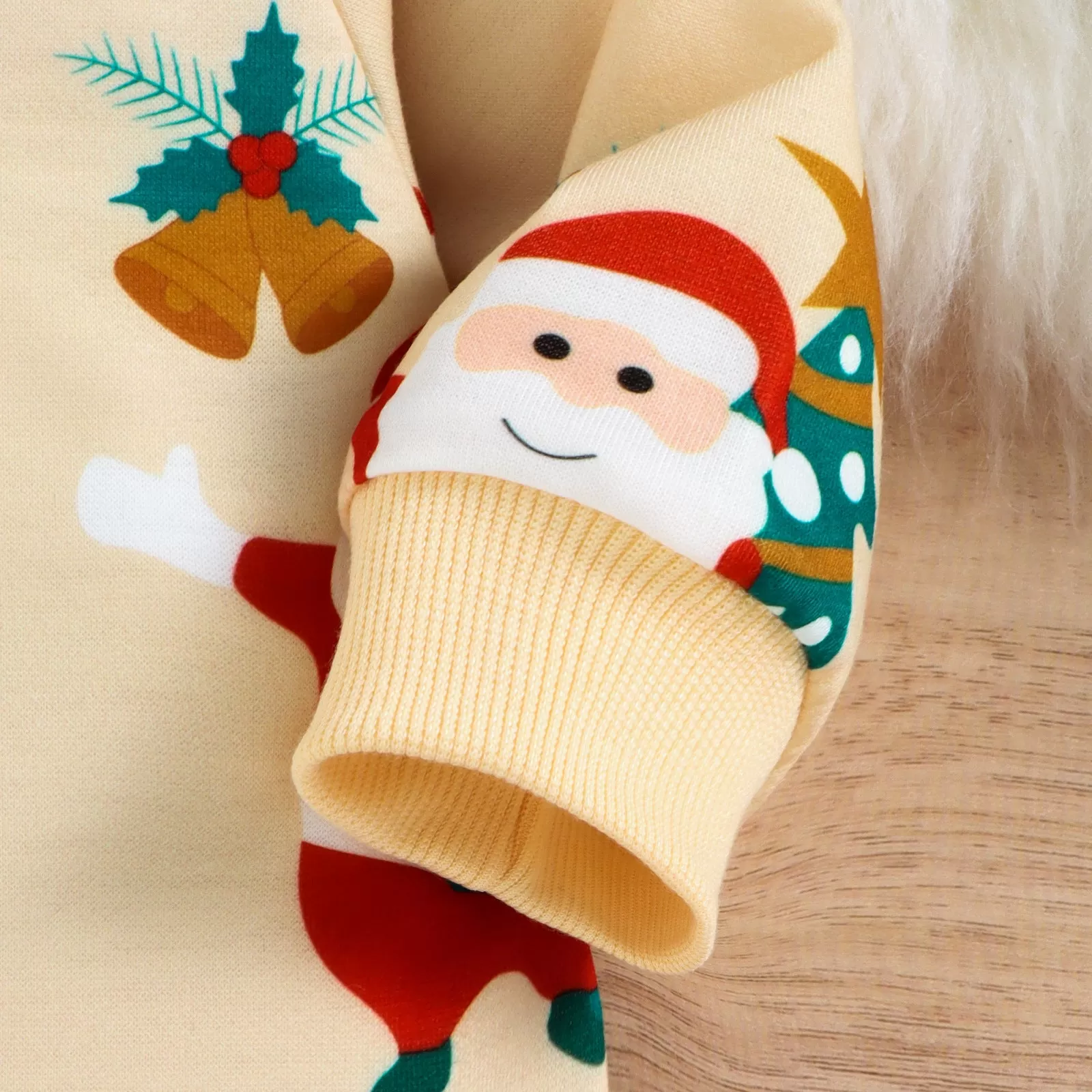 Baby Solid Color Cartoon Santa Claus Print Round Neck Jumpsuit